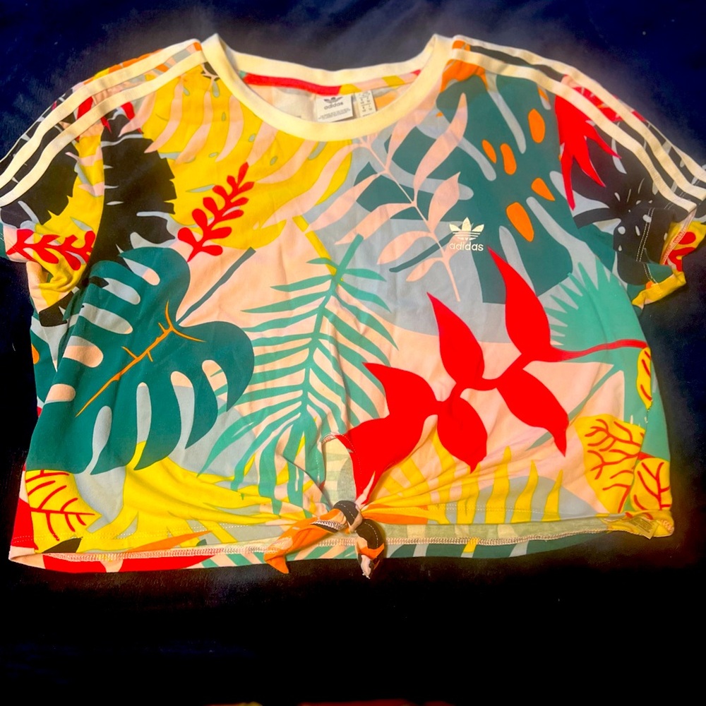 Adidas Tropical Print Crop Top - Multicolor